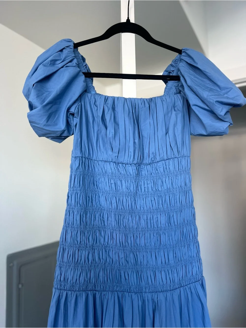 Abercrombie & Fitch Smocked Drop Waist Maxi Dress Blue Size MT